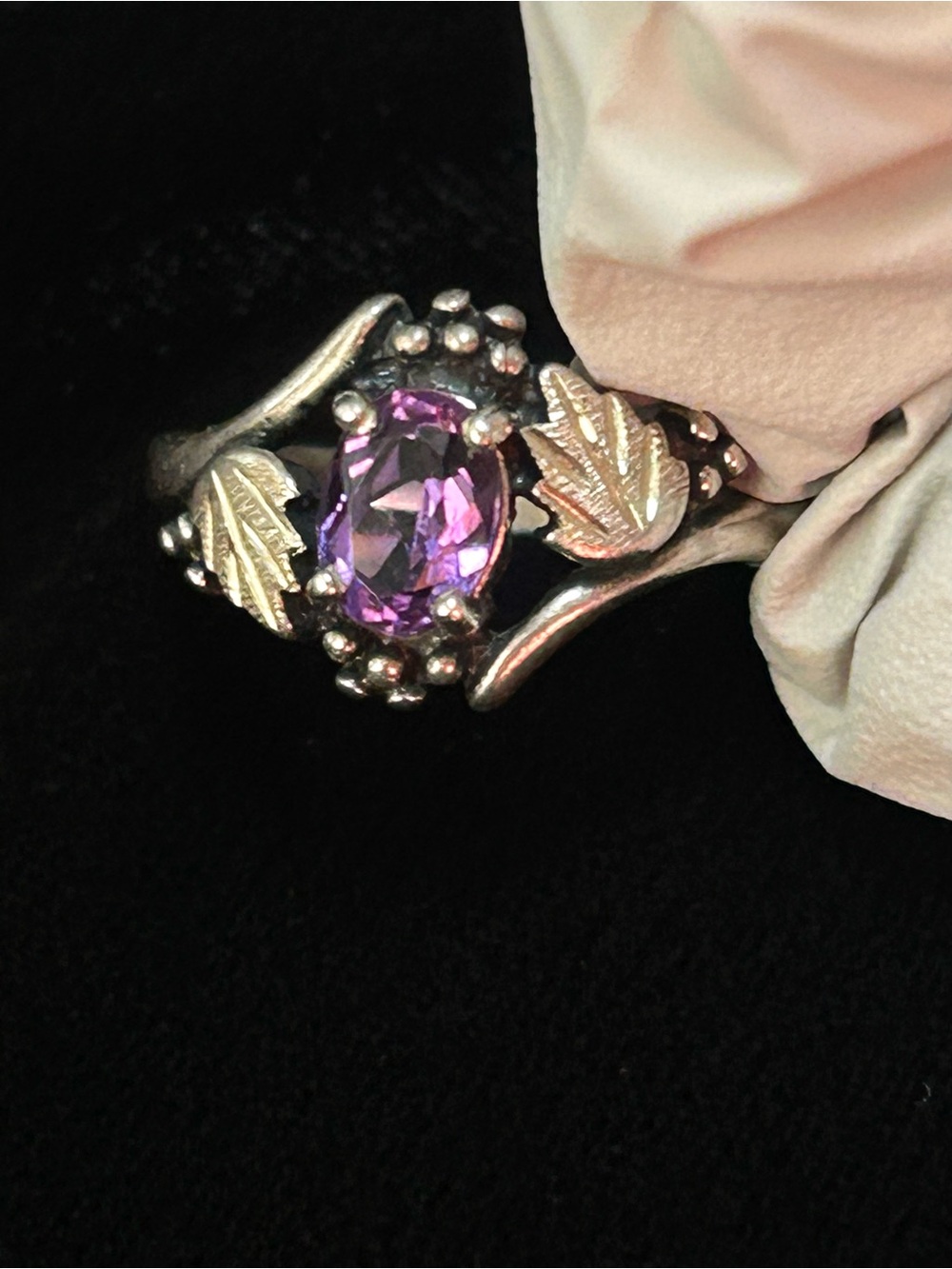 Vintage Black Hills Gold Sterling Silver Amethyst Ring, size 8